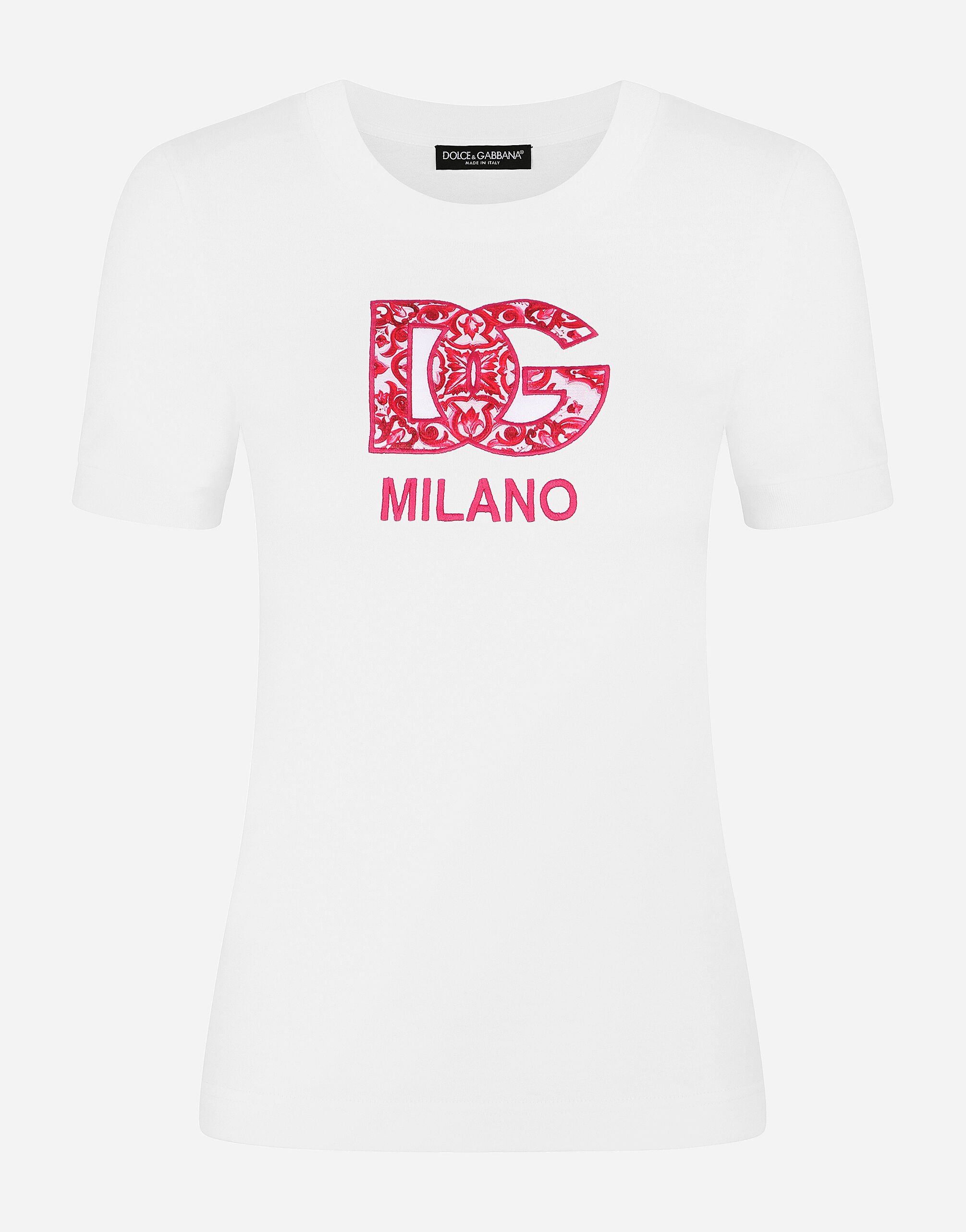 Dolce & Gabbana Camiseta de punto con parche del logotipo DG Dorado CR1339AY828