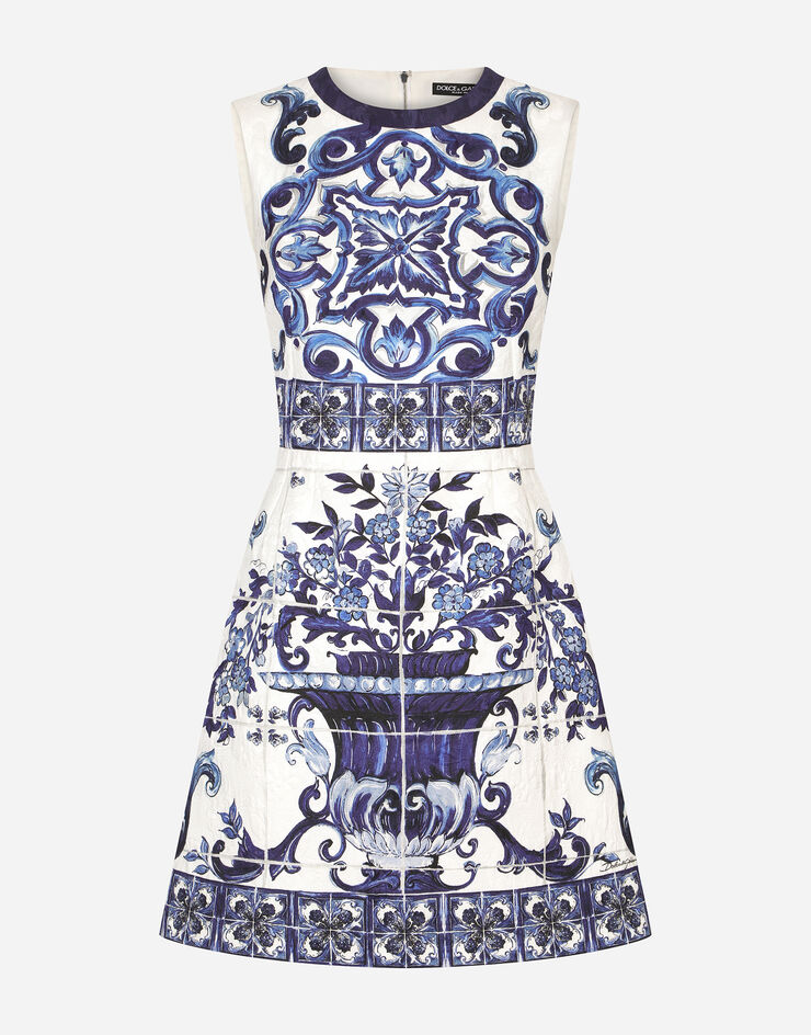 Dolce & Gabbana ショートドレス ブロケード マヨリカプリント マルチカラー F68A8TFPTAH