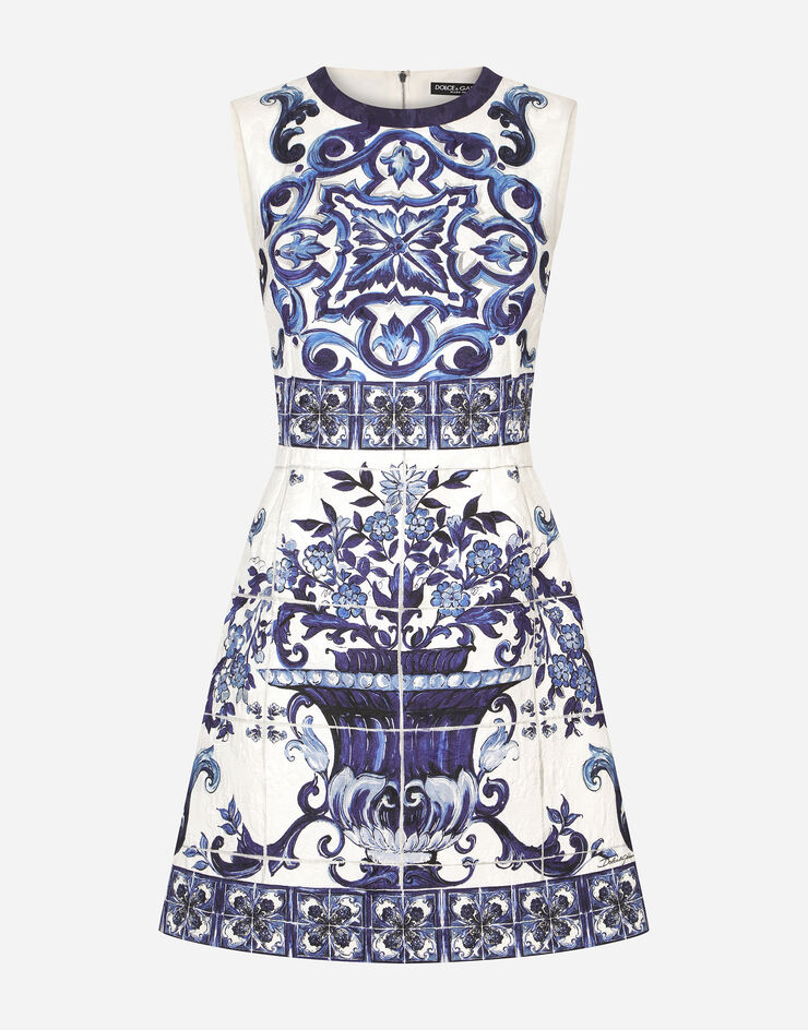 Dolce&Gabbana Short majolica-print brocade dress Multicolor F68A8TFPTAH