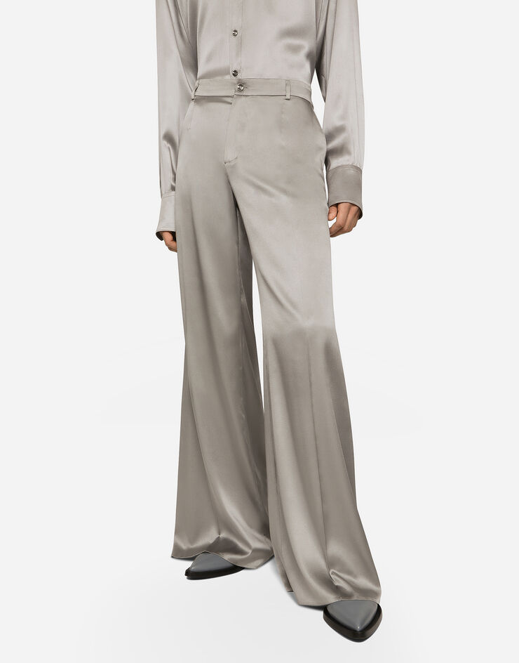Dolce&Gabbana Pantalon jambe large en soie stretch Gris GVKXHTFUACD