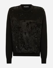 Dolce & Gabbana Round-neck wool and silk sweater with sequins Black GXN41TJEMI9