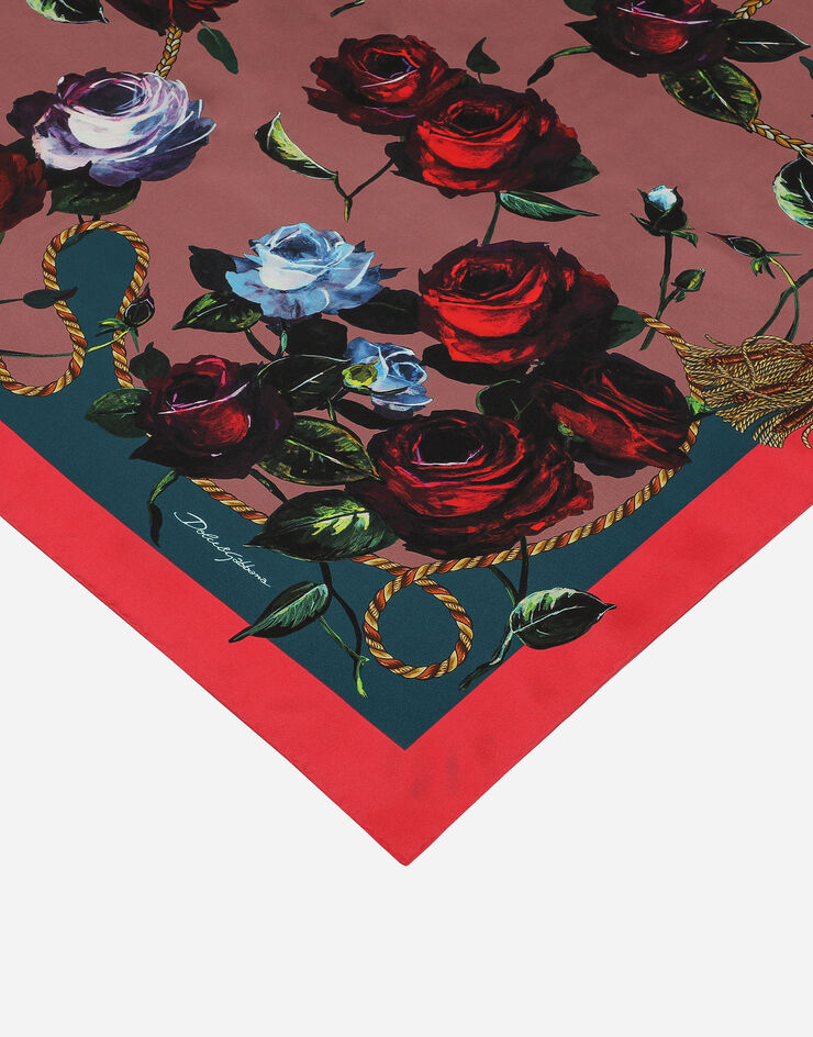 Dolce & Gabbana Twill scarf with vintage rose print (90 x 90) Print FN090RGDB7H
