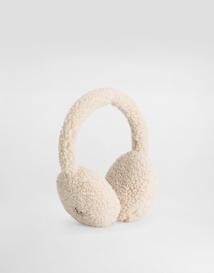 Dolce & Gabbana Fur-like earmuffs with DG logo White LB7A36FUP7K