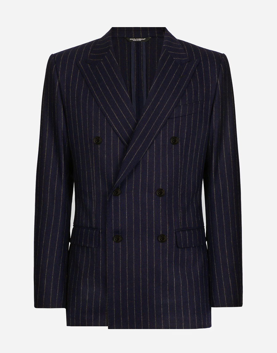 Double-breasted pinstripe flannel Taormina-fit jacket
