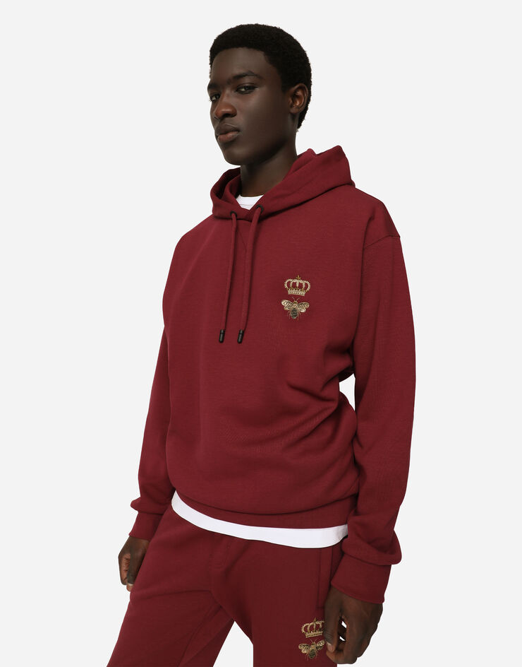 Dolce & Gabbana Sweat-shirt en jersey de coton à capuche et broderie Bordeaux G9ACJZHU7H9