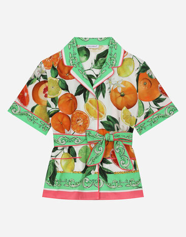 Dolce & Gabbana Bluse aus Popeline mit Orangen- und Zitronenprint Drucken L55S98FI5JT
