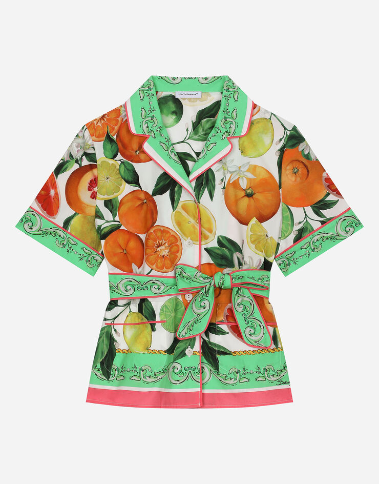 Dolce & Gabbana Рубашка из поплина с принтом апельсинов и лимонов Отпечатки L56S07G7L9A