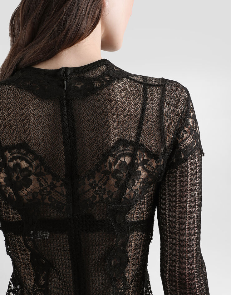 Dolce & Gabbana Knitted dress with lace Black FXS53TJGMBS