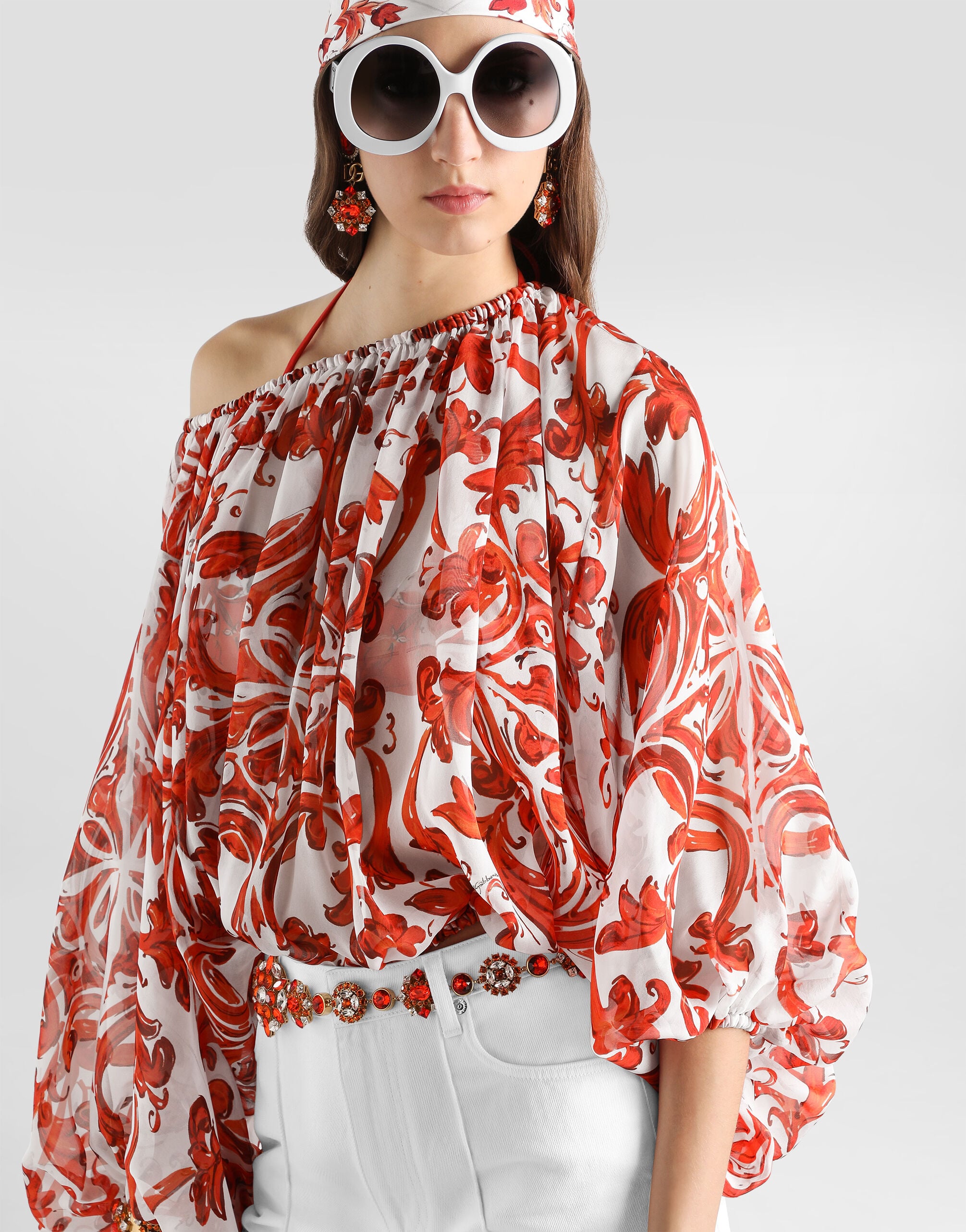 Majolica-print poplin top in Multicolor for Women | Dolce&Gabbana® US