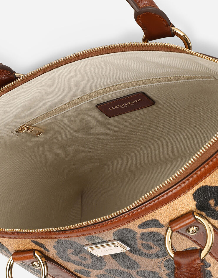 Dolce & Gabbana Маленькая сумка-шоппер из материала Crespo с леопардовым принтом с пластинкой с логотипом разноцветный BB2216AW384