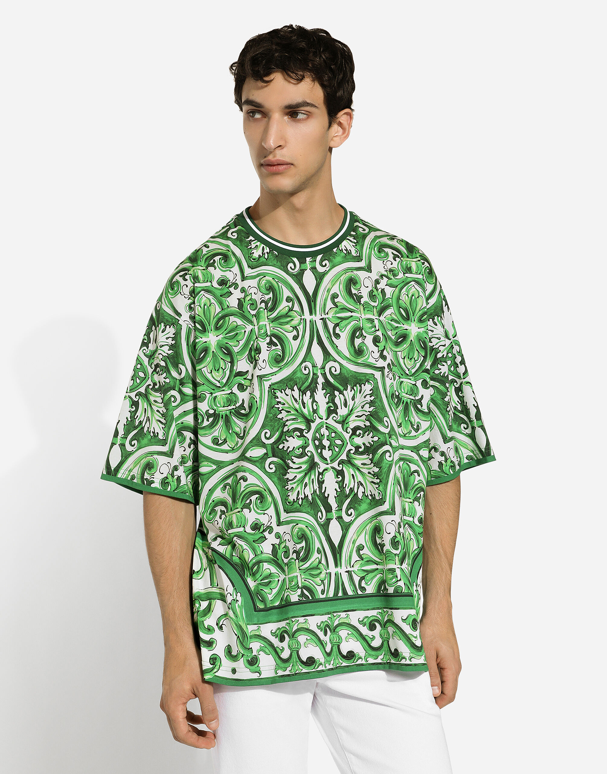 プリのメンズ マヨリカプリント コットン Tシャツ | Dolce&Gabbana®