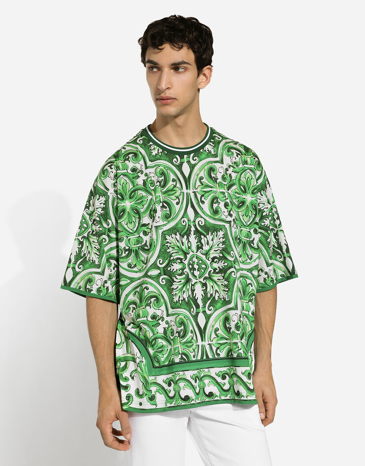 Dolce & Gabbana Camiseta de algodón con estampado Maiolica Imprima G8PN9TII7C1