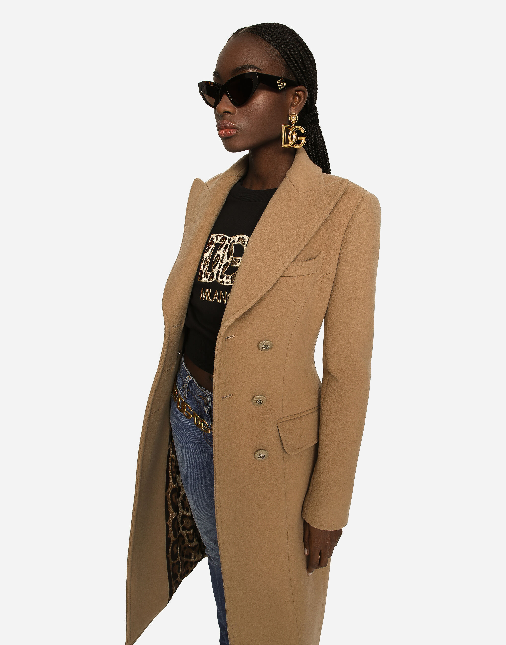 Long double breasted wool and cashmere coat in Beige for Women Dolce Gabbana