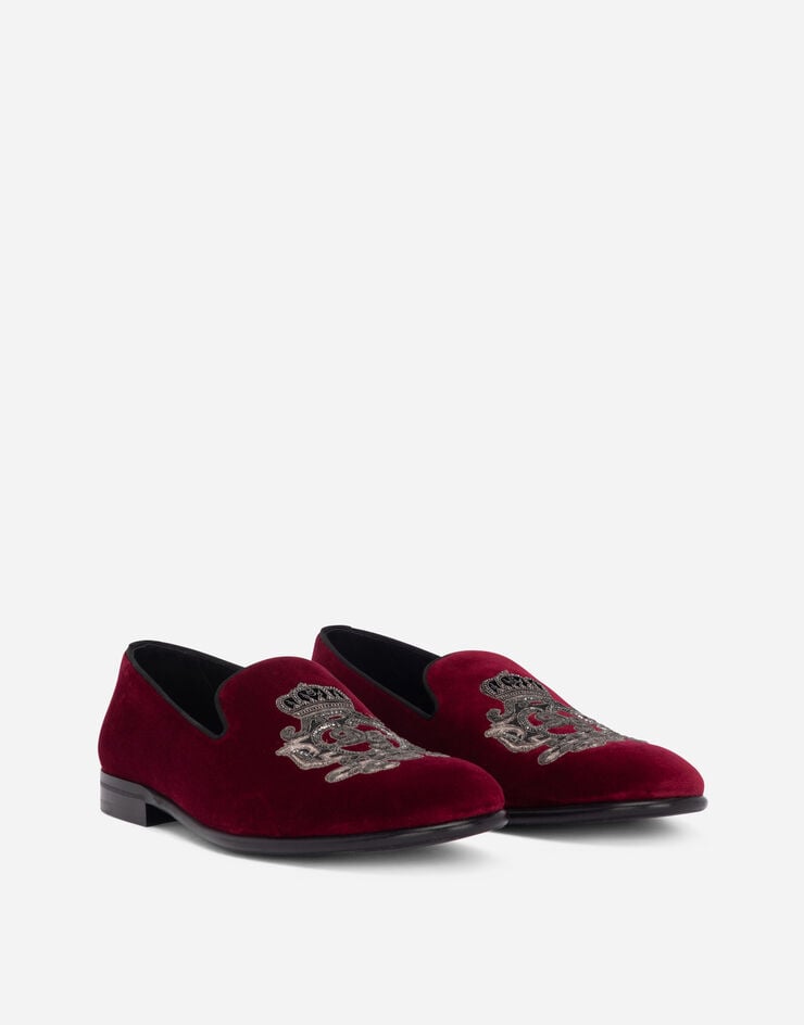 Dolce & Gabbana Velvet slippers with coat of arms embroidery Bordeaux A50490AO249
