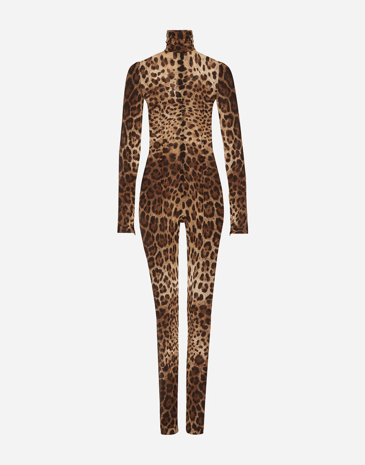 Dolce & Gabbana KIM DOLCE&GABBANA Jumpsuit aus Schleier mit Leopardenmuster-Aufdruck Animal-Print F6CLWTFSAS2