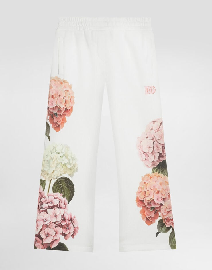 Dolce & Gabbana Hydrangea-print jersey trousers with patch White L5JPIOG7PSD
