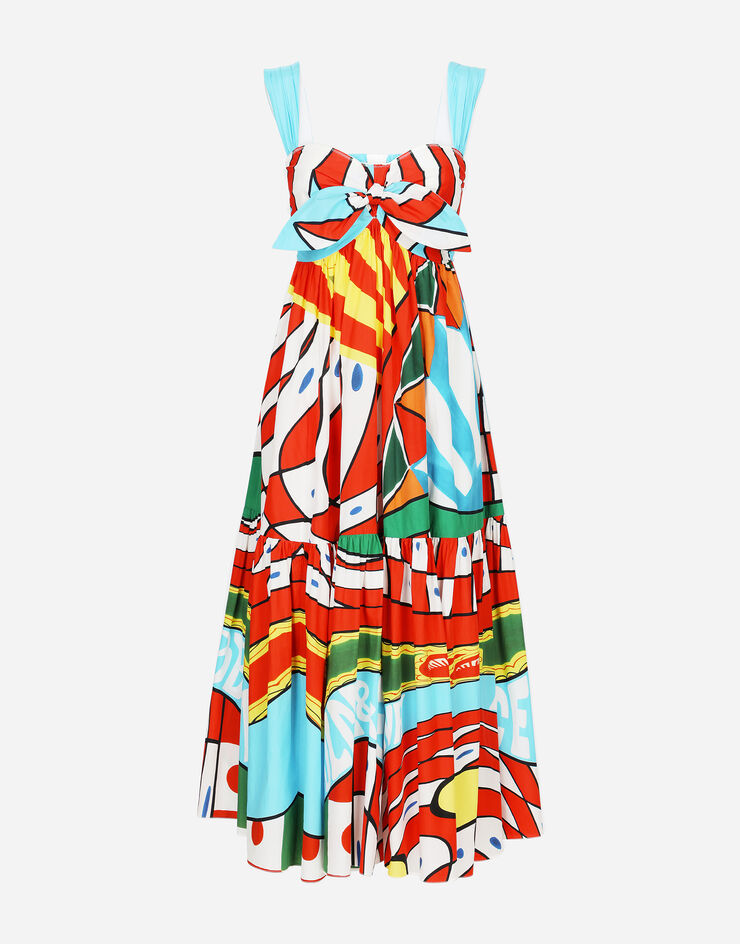Dolce&Gabbana Carretto-print poplin calf-length dress Azure F6ABXTFI5G3