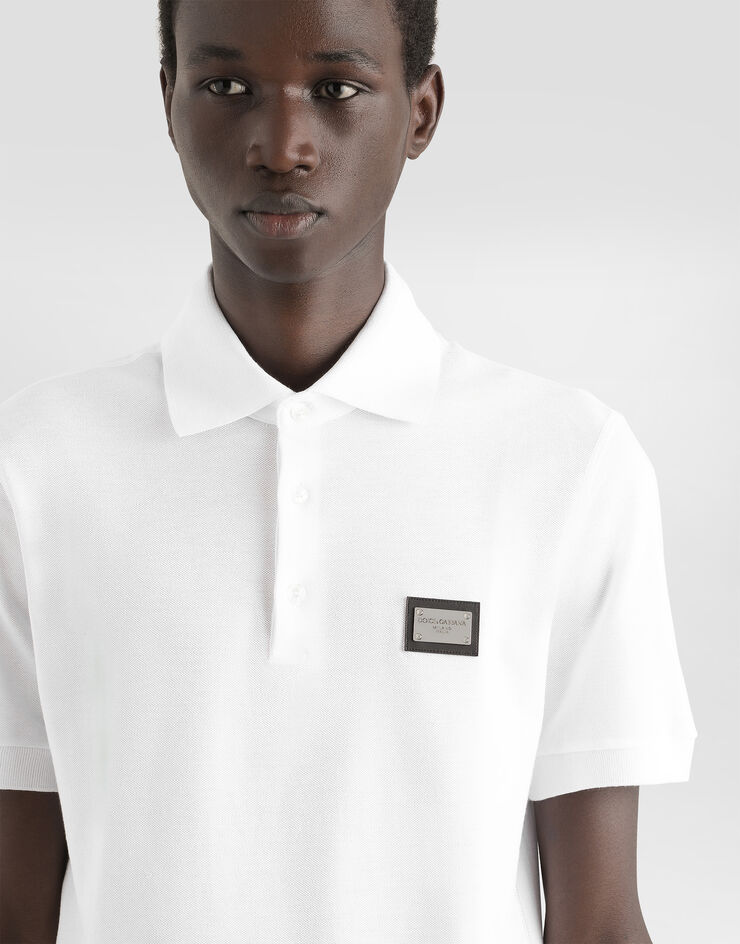 Dolce & Gabbana Polo piquet di cotone con placca logata Bianco G8PL4TG7F2H