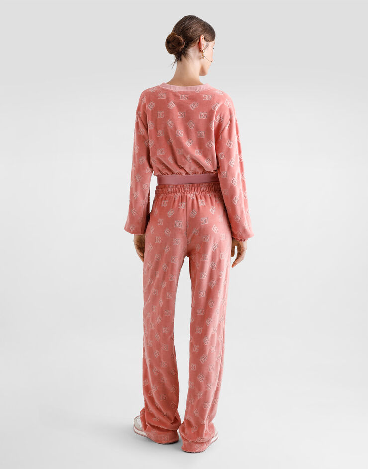 Dolce & Gabbana Pantalón de chándal de chenilla en jacquard con logotipo DG Rosa FTCYYTFJ7DL