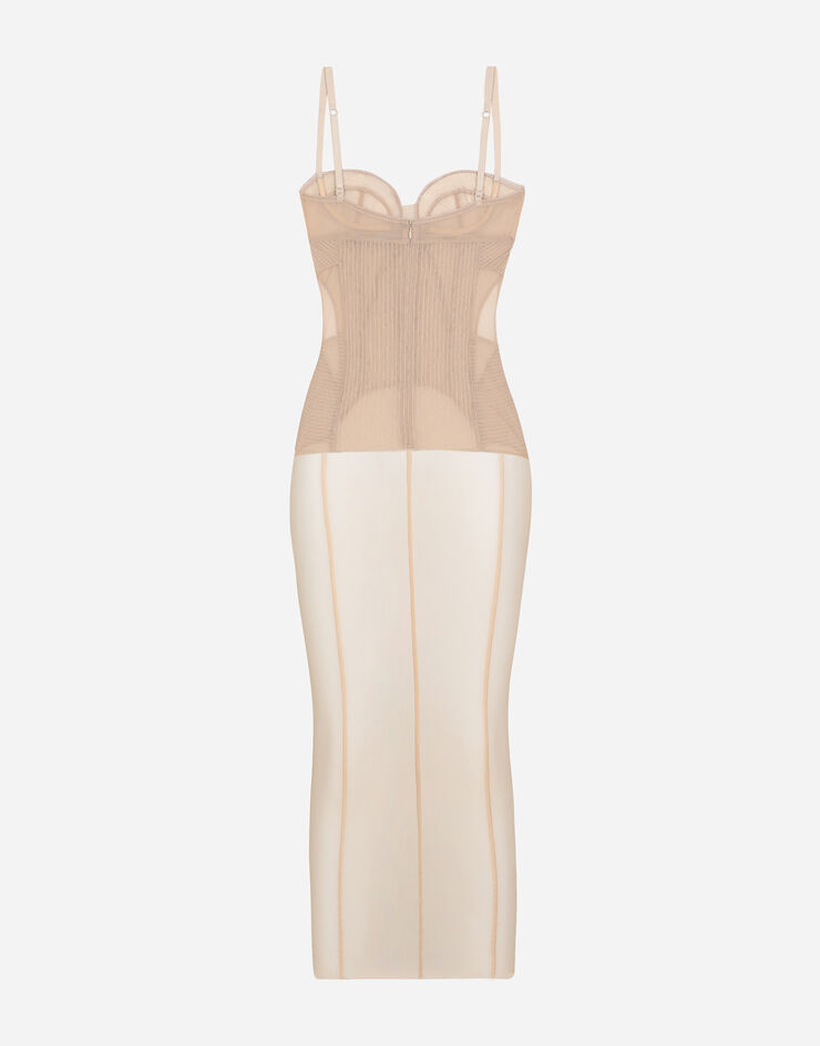 Dolce & Gabbana Tulle calf-length dress with corset details Pink F6JBBTFLRDA