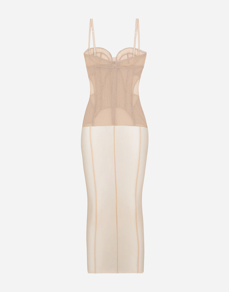 Dolce & Gabbana Tulle calf-length dress with corset details Rose F6JBBTFLRDA