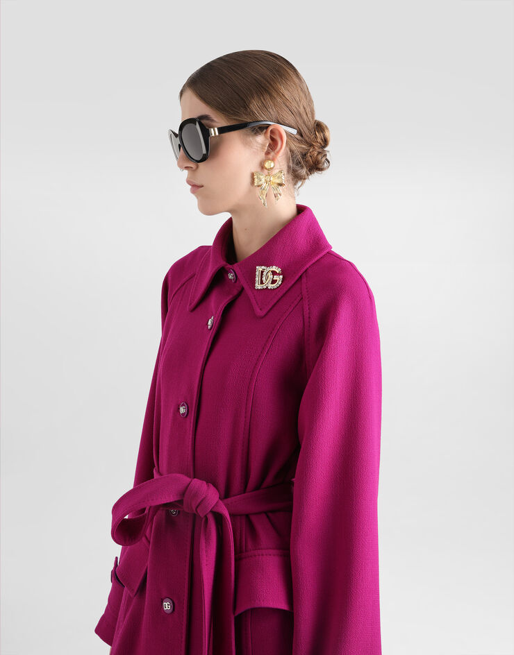 Dolce & Gabbana Abrigo de botonadura sencilla con cinturón en crepé de lana Multicolor F0GHETFU2TZ