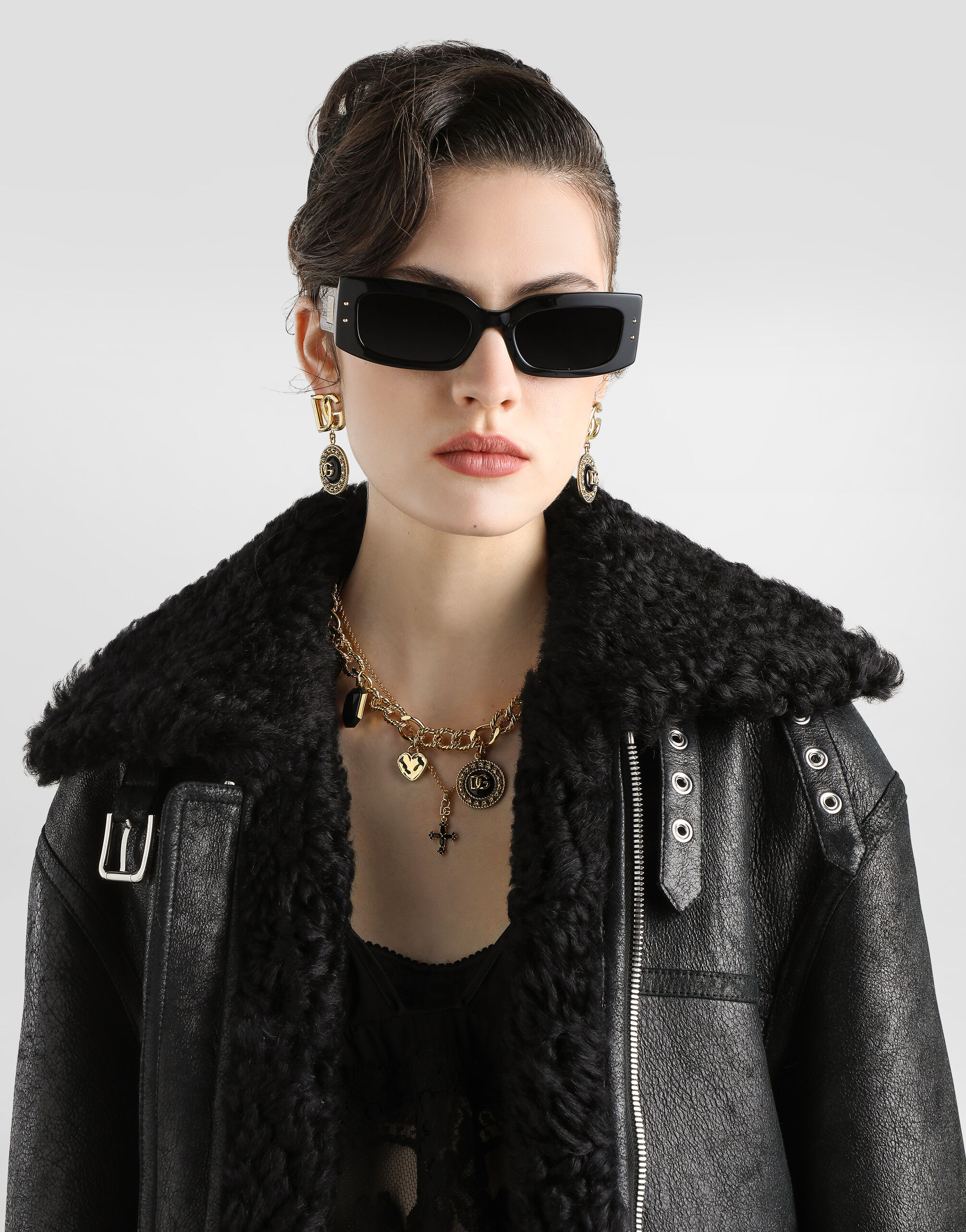 DOLCE&GABBANA ツィードジャケット ファー付き ブラック 38 Shearling jacket in Black for Women | Dolce&Gabbana® US