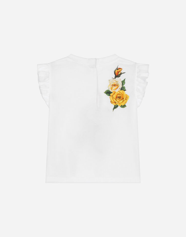 Dolce & Gabbana Jersey T-shirt with yellow rose print and DG logo Print L2JTKMG7G9V