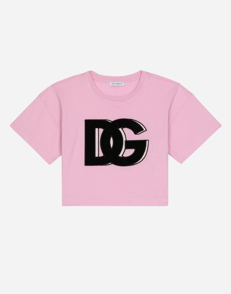 Dolce & Gabbana Jersey round-neck T-shirt DG logo patch Pink L5JTIMG7IGJ