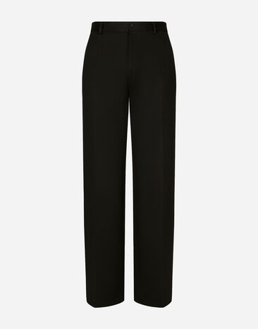 Dolce&Gabbana سروال جيرسي قطني تقني بساق مستقيمة أسود GYZMHTHU7PR