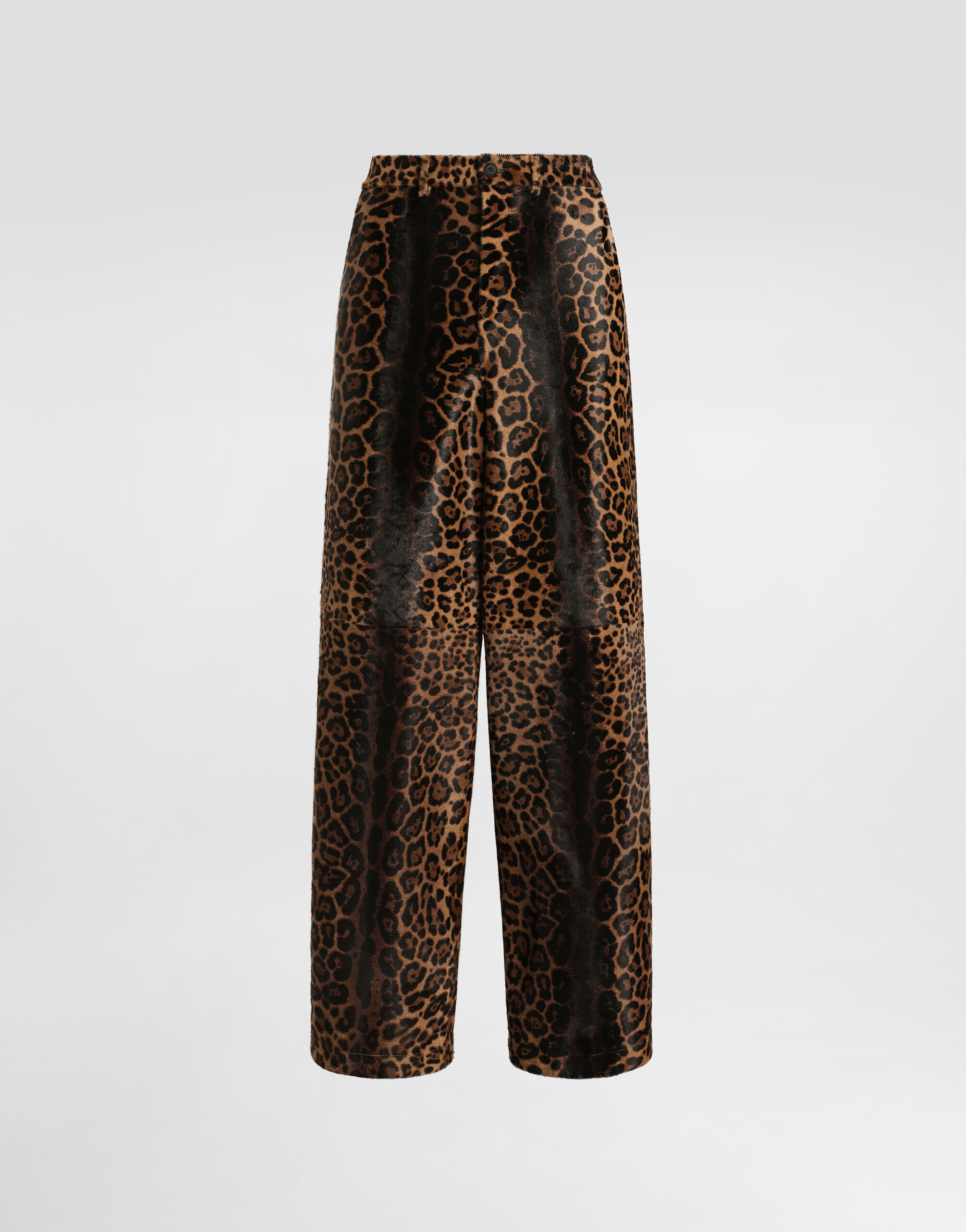 Leopard-print calfskin trousers