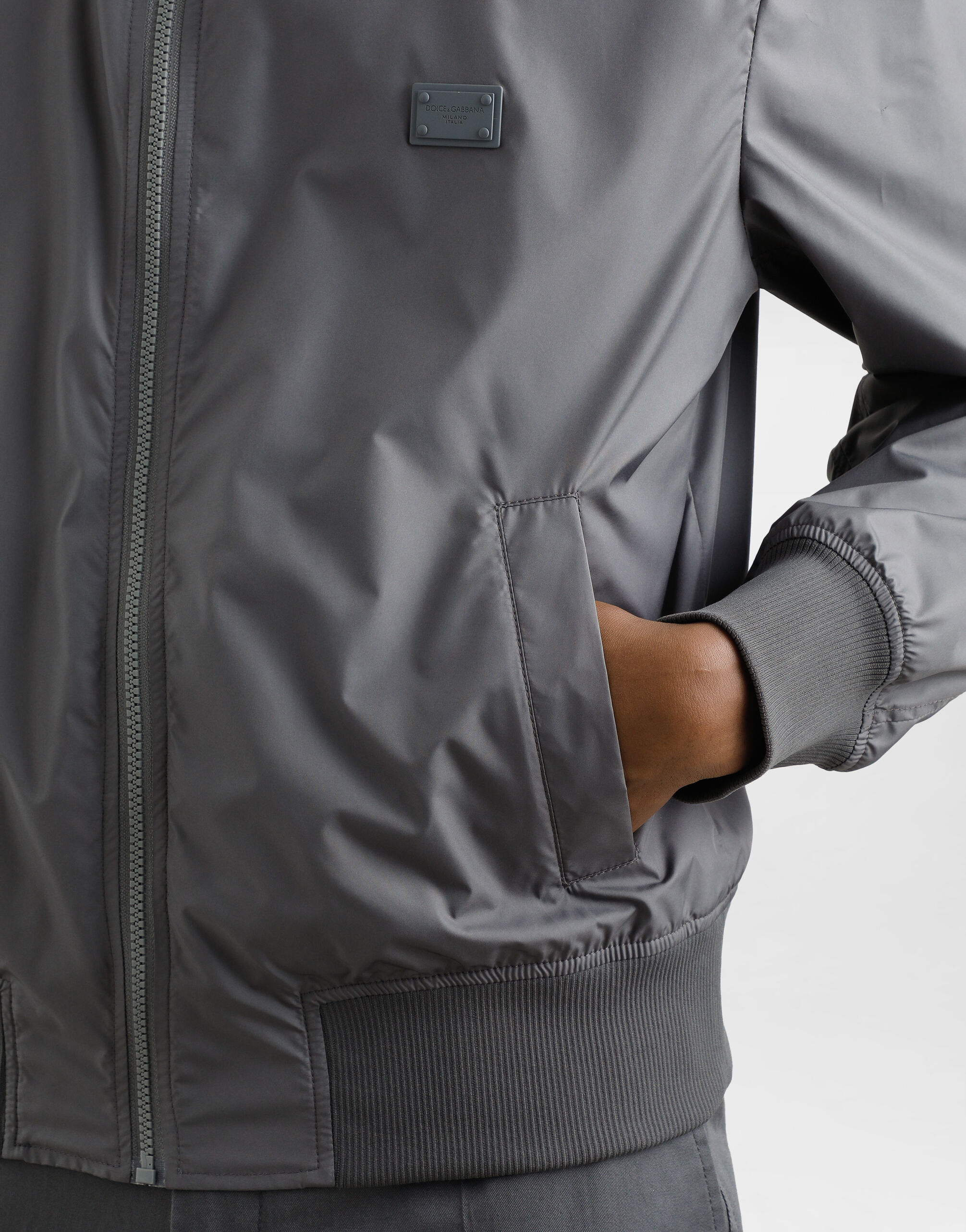 Technical fabric bomber jacket with tag in Grey for Men