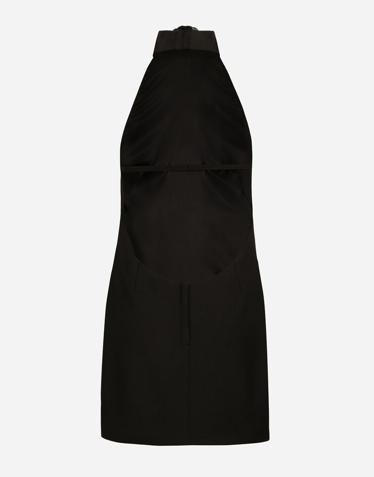 Dolce & Gabbana Abito corto in tela di lana con scollatura su schiena Nero F6JEDTFUBGE