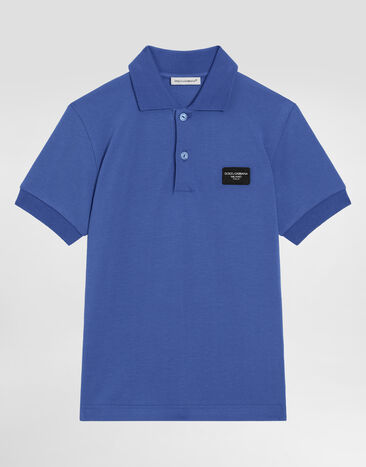 Dolce & Gabbana Piqué polo-shirt with logo tag Azul L4JTGWG7M4T