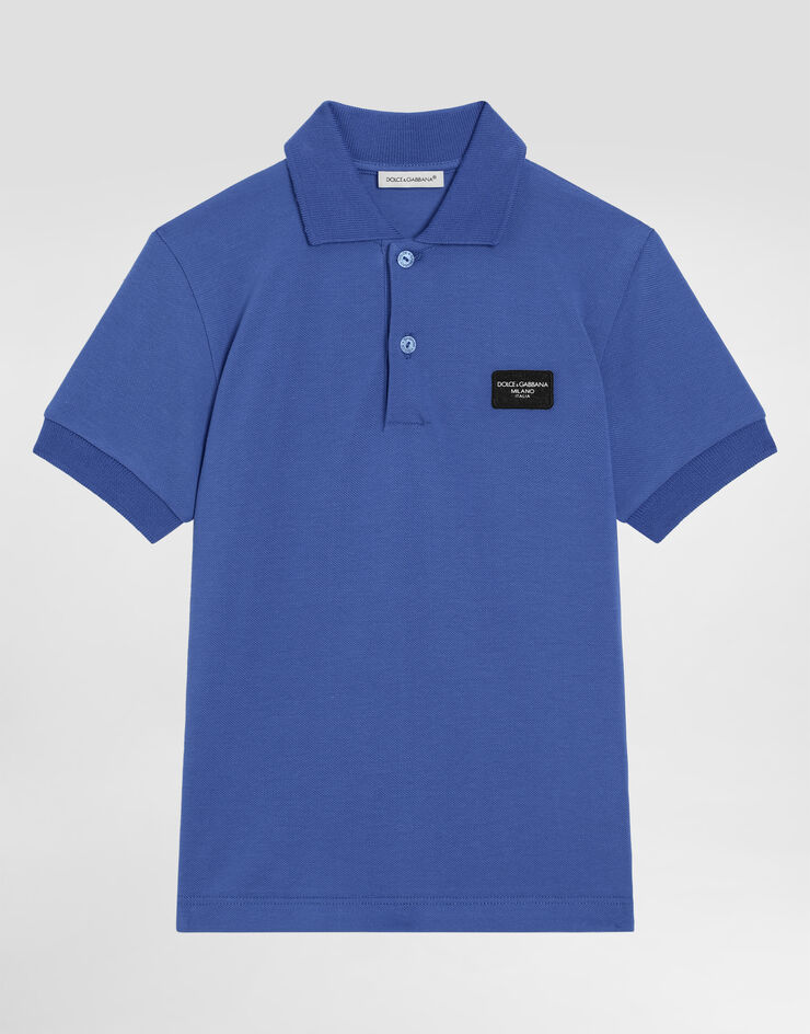 Dolce & Gabbana Piqué polo-shirt with logo tag Azul L4JTGWG7M4T