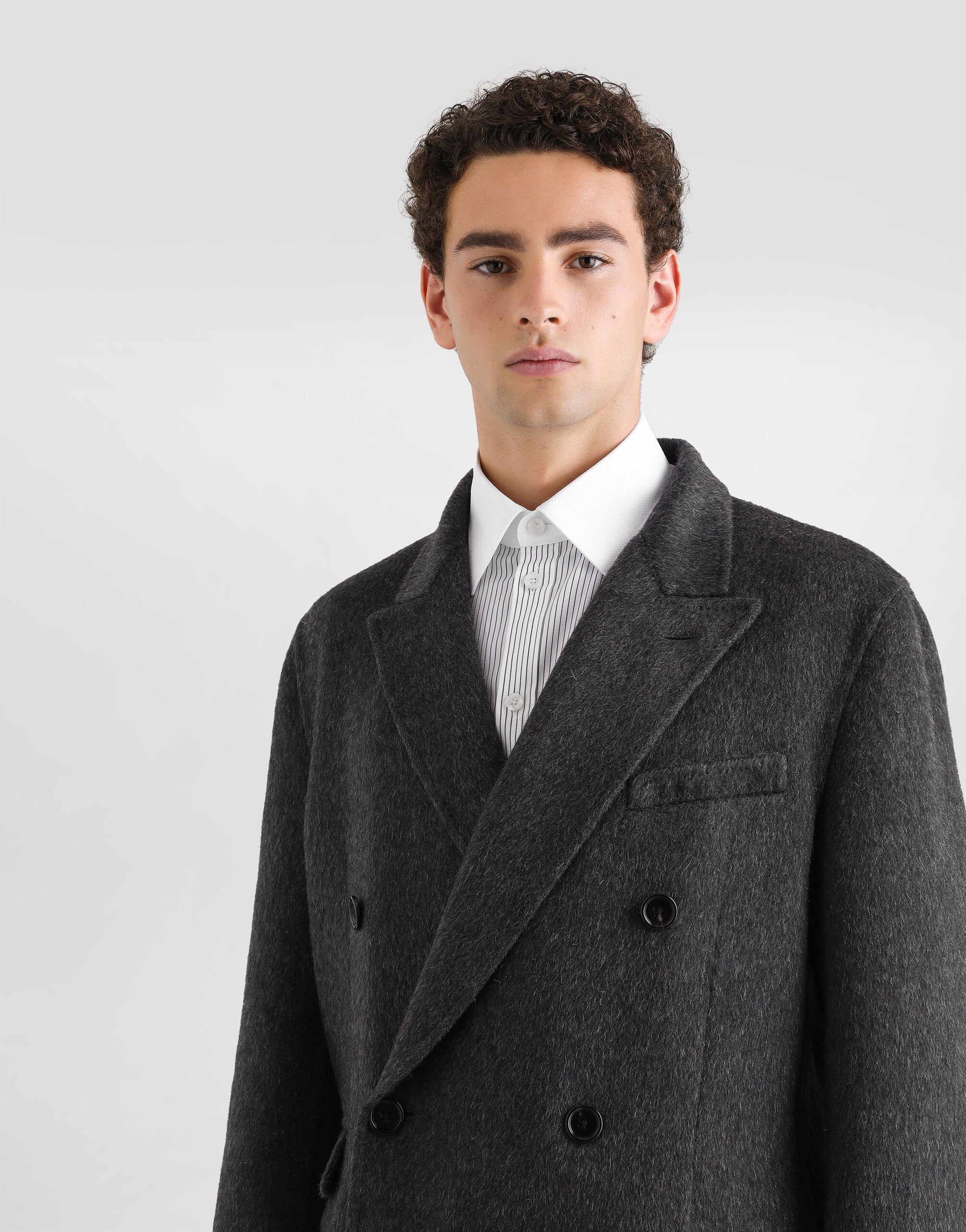 Double-breasted wool and cashmere coat in Grey for Men