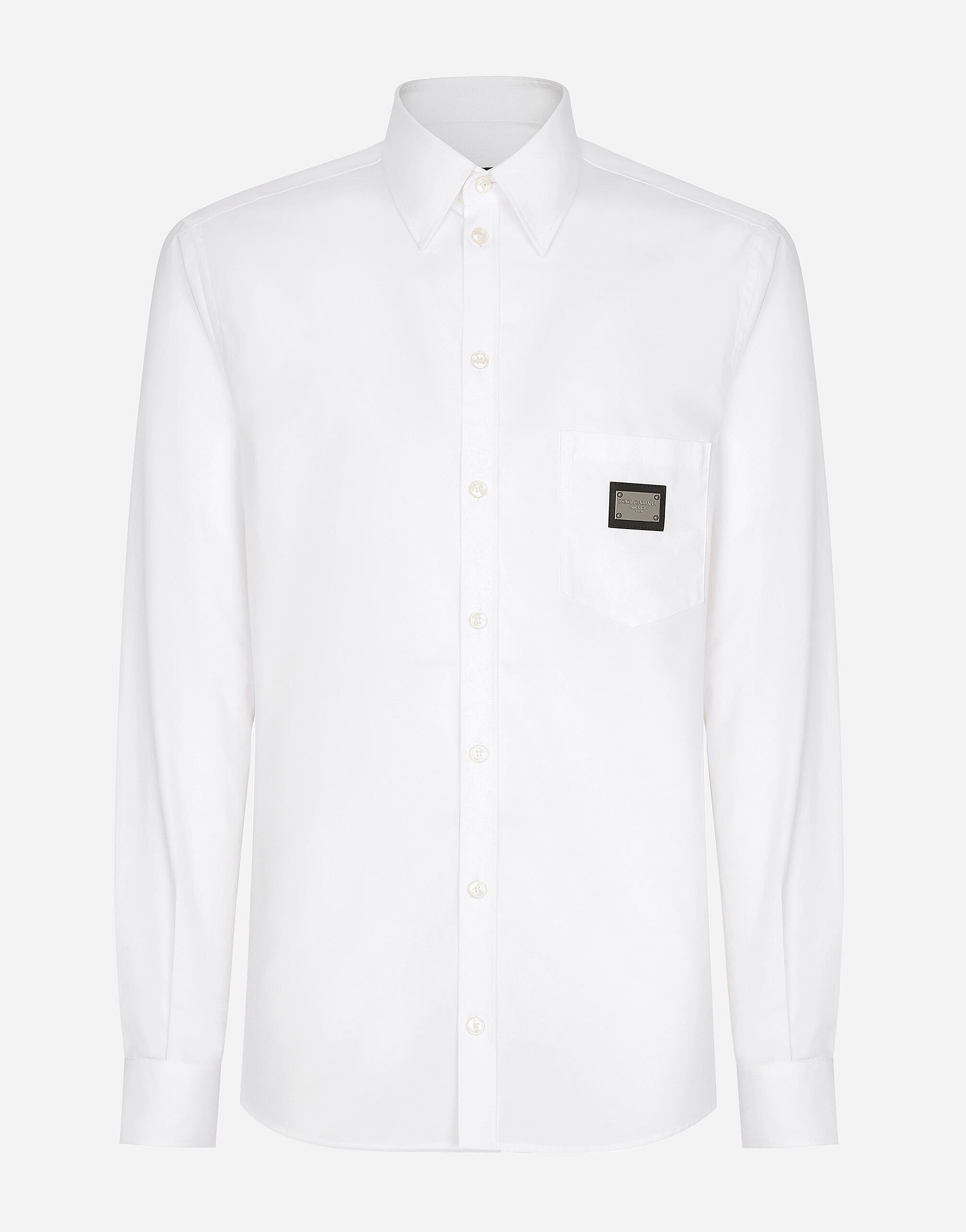 Dolce & Gabbana Cotton Martini-fit shirt with branded tag Black VG4390VP187