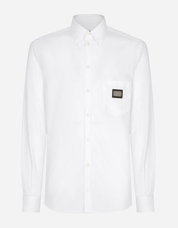 Dolce&Gabbana Cotton Martini-fit shirt with branded tag Brown G9AKKLHULS1