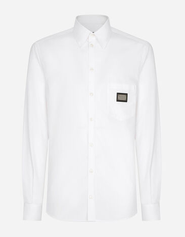 Dolce & Gabbana Cotton Martini-fit shirt with branded tag Black G5JH9TGF855