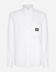 Dolce&Gabbana Cotton Martini-fit shirt with branded tag Red G5IF1THI1KW