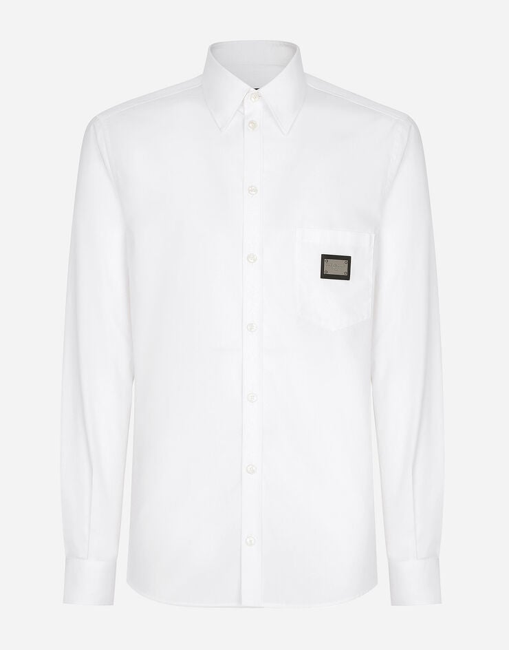 Dolce & Gabbana قميص قطني بقصة مارتيني وبطاقة موسومة أبيض G5JG4TFU5U8