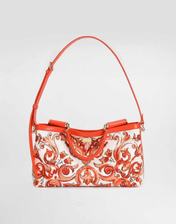 Dolce & Gabbana Medium Vittoria handbag with majolica embroidery Orange BB7896A0623