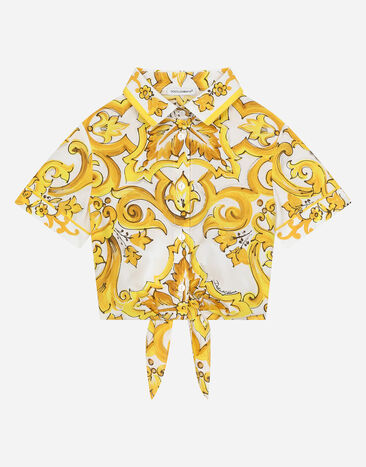 Dolce & Gabbana Bluse aus Popeline mit gelbem Majolika-Print Drucken L54S05G7KXP