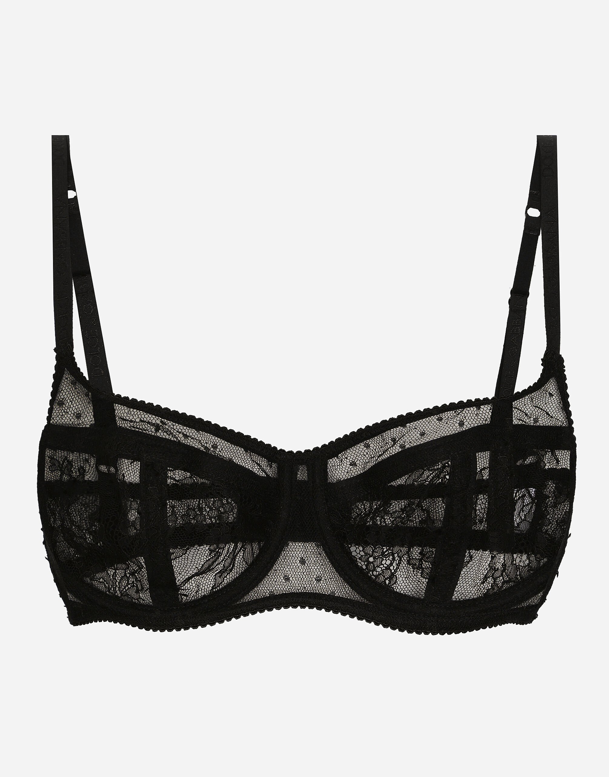 【DOLCE&GABBANA】ブランドゴム入り レース バルコネット ブラ ブラックのウィメンズ レース バルコネット ブラジャー