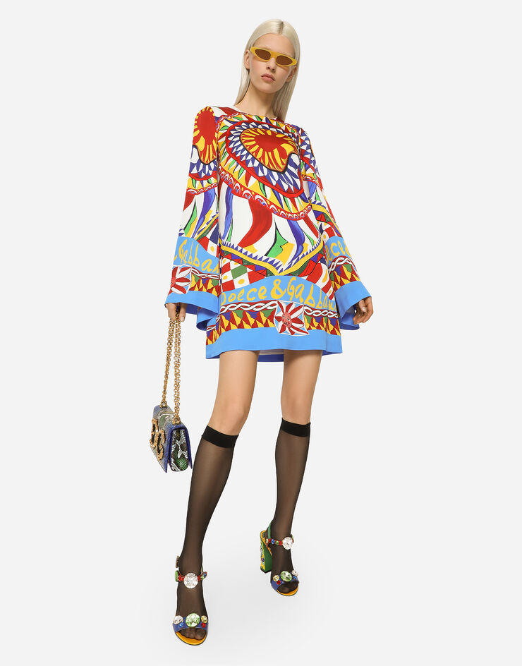 Dolce&Gabbana Short Carretto-print charmeuse dress Multicolor F6ZW4THPADX