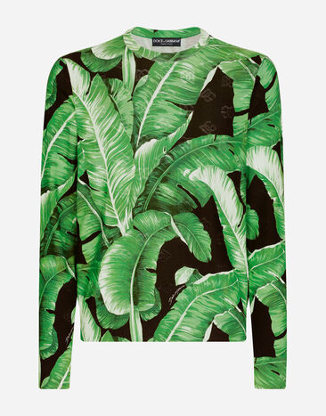 Dolce & Gabbana Round-neck silk sweater with banana tree print Print GXV29TJBSJL