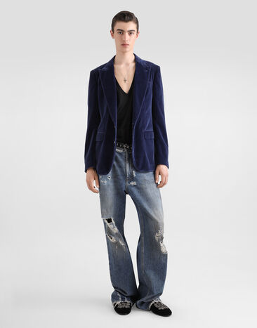 Dolce & Gabbana Velvet single-breasted jacket Blue G2TV4TFUVG7