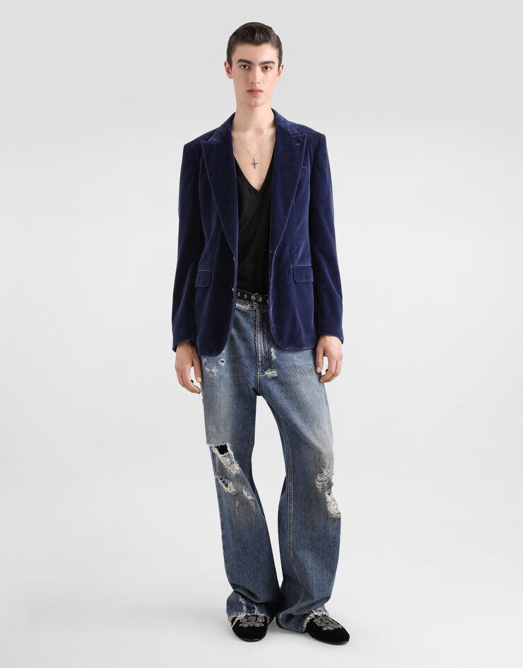 Dolce & Gabbana ベルベット シングルブレストジャケット  ブルー G2TV4TFUVG7