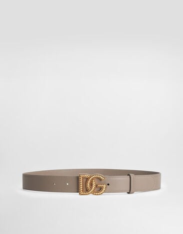 Dolce & Gabbana Ceinture en cuir de veau plongé avec logo DG Beige BE1663A9S25