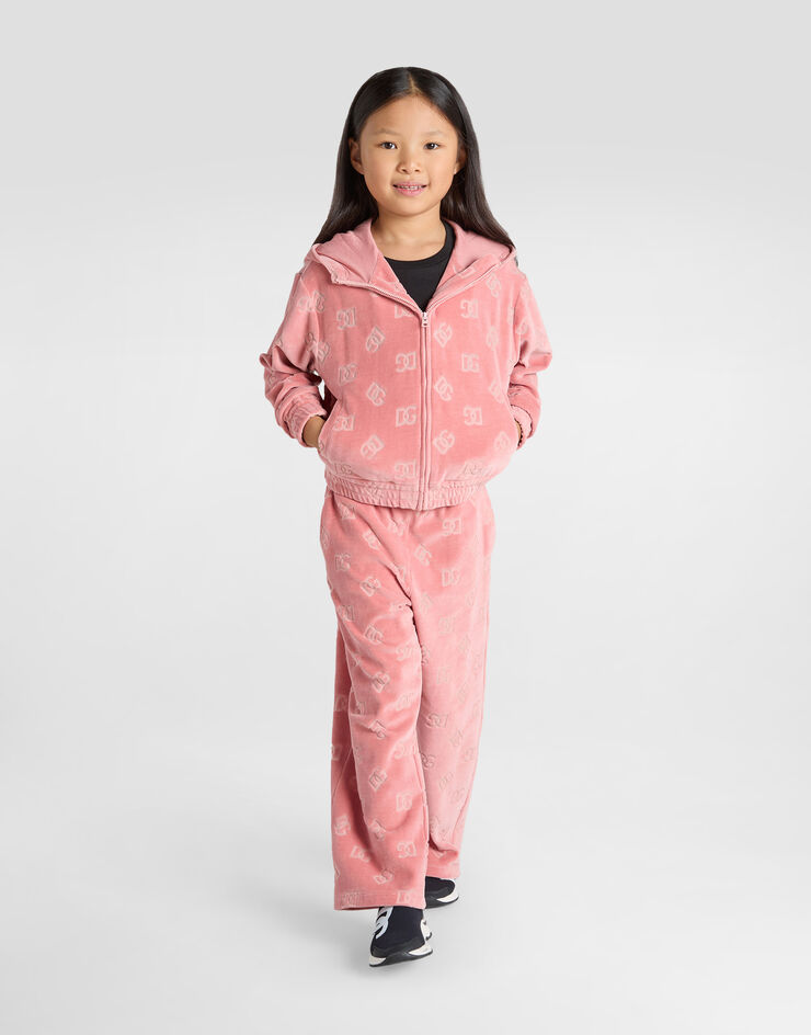 Dolce & Gabbana Sudadera de chenilla con capucha y logotipo DG en jacquard Rosa L5JWBVFJ7DL